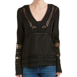 Derek Lam 10 Crosby Black Silk lace Blouse long sleeves.size 2